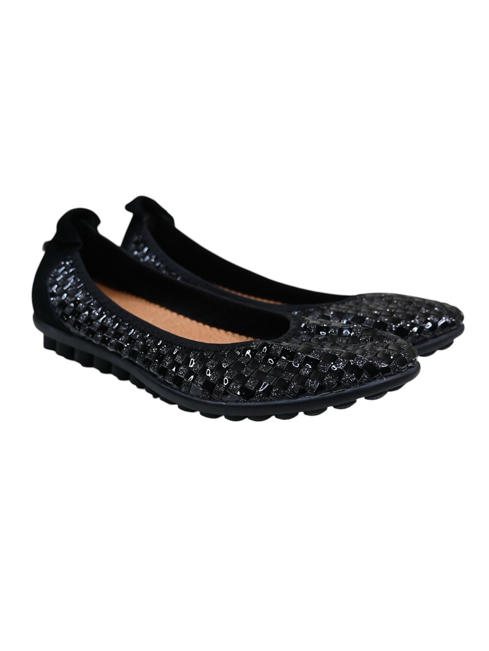 Bernie Mev Women's 38 Catwalk Memory Foam Soles Black Flats Woven Metallic
